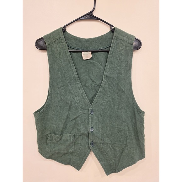 DevaCurl Jackets & Blazers - Vintage Green Cotton Button Vest Boho Cottagecore Size S Renaissance Cosplay